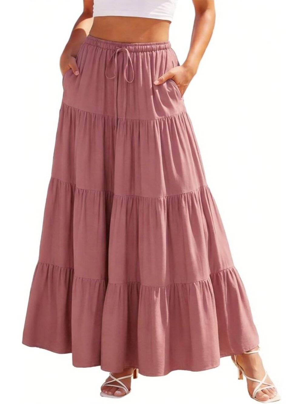 Flowy Boho Maxi Skirt for Women | Tiered Renaissance Style with Pockets
